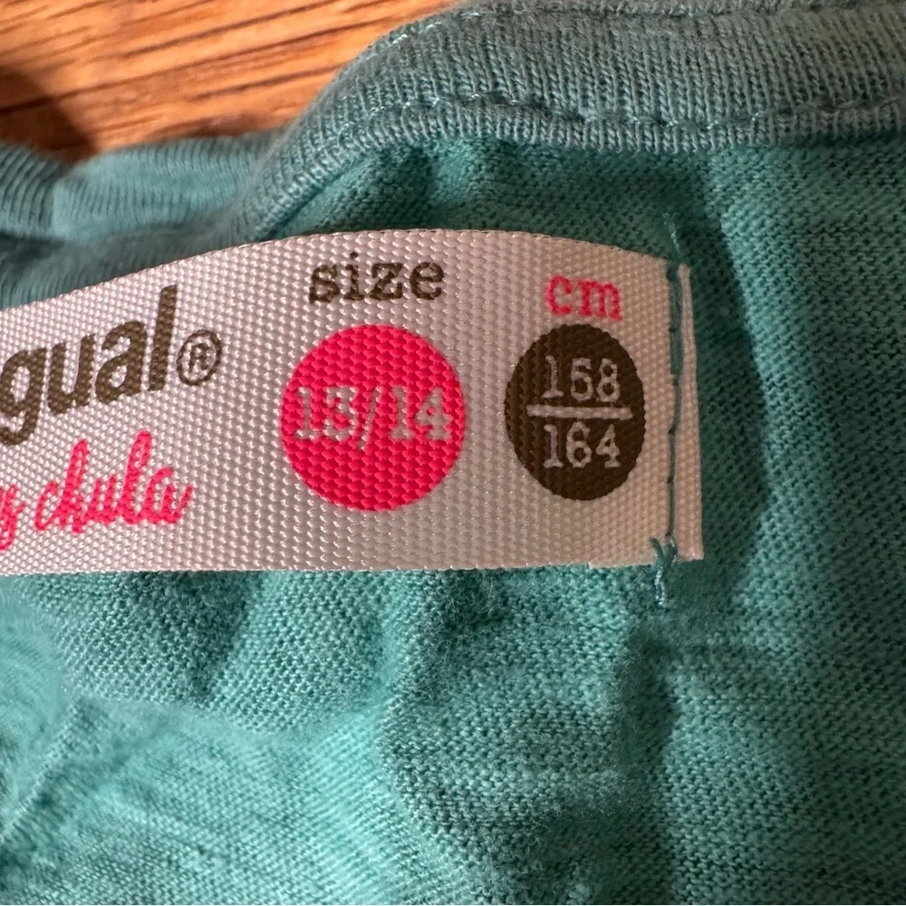 Desigual Girls Kids Dress Teal Green Striped Tulle Skirt Sparkles Long Sleeve